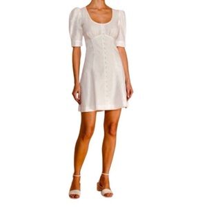 Parker Off White Linen Puff Sleeve Mini Dress Size 8 NWT
